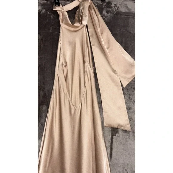Show Me Your Mumu Lisa Maxi Dress Small Champagne Satin Halter Open Back - Picture 15 of 15